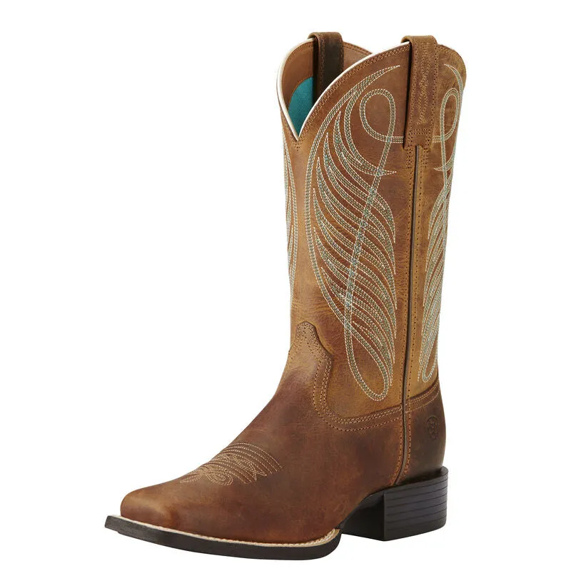 Ariat Women's Round Up Wide Square Toe Western Boot - Powder Brown
