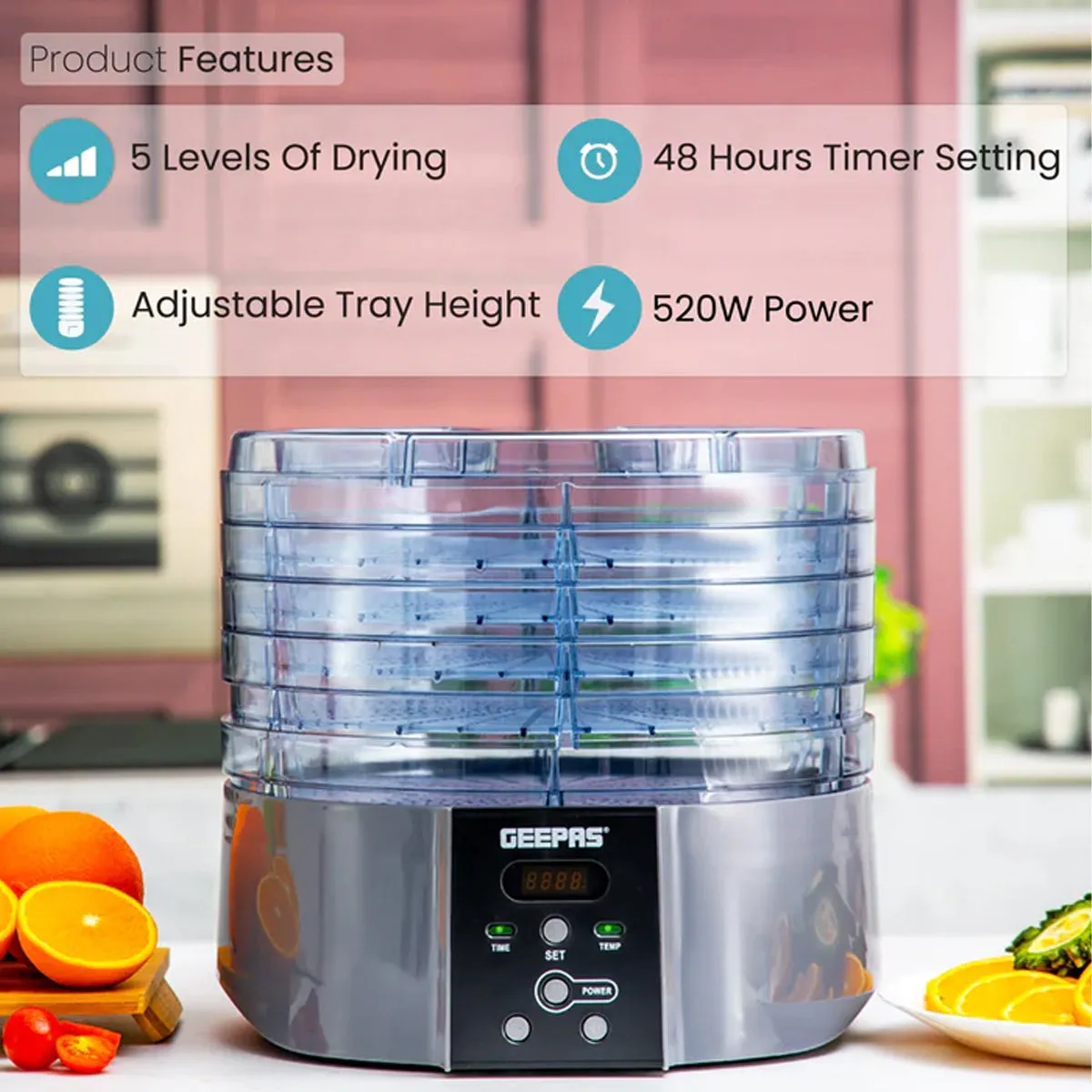 Digital Food Dehydrator With 5 Dry Layers 520W