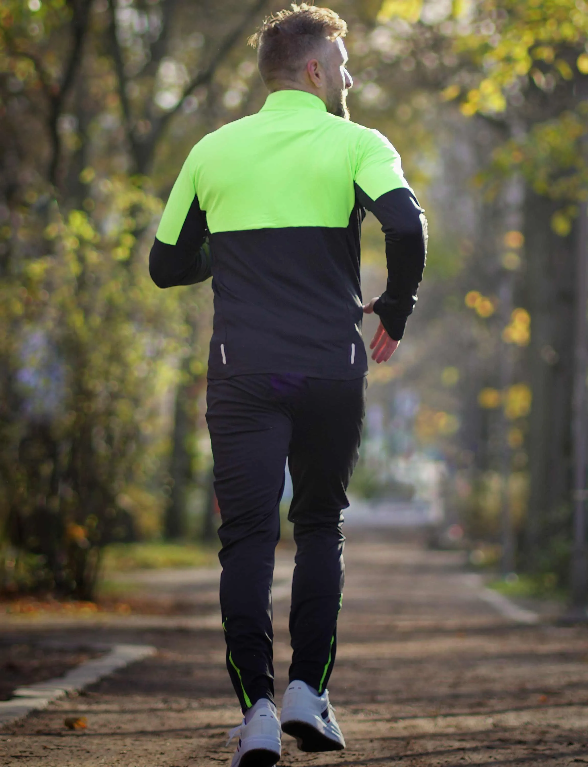 Herren Thermo Winter Laufhose Lang Pro Team Schwarz-Neon Setprodukt