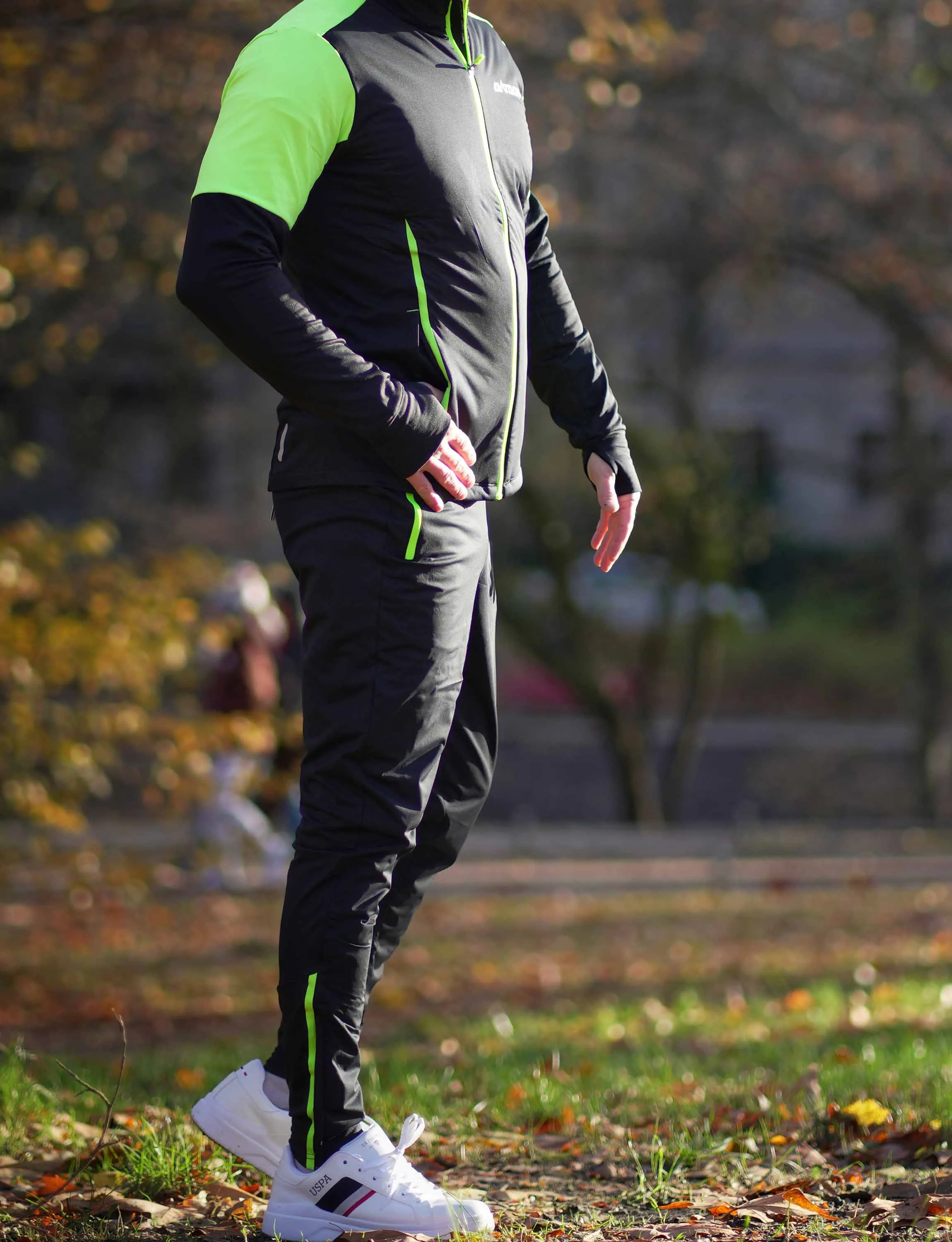 Herren Thermo Winter Laufhose Lang Pro Team Schwarz-Neon Setprodukt