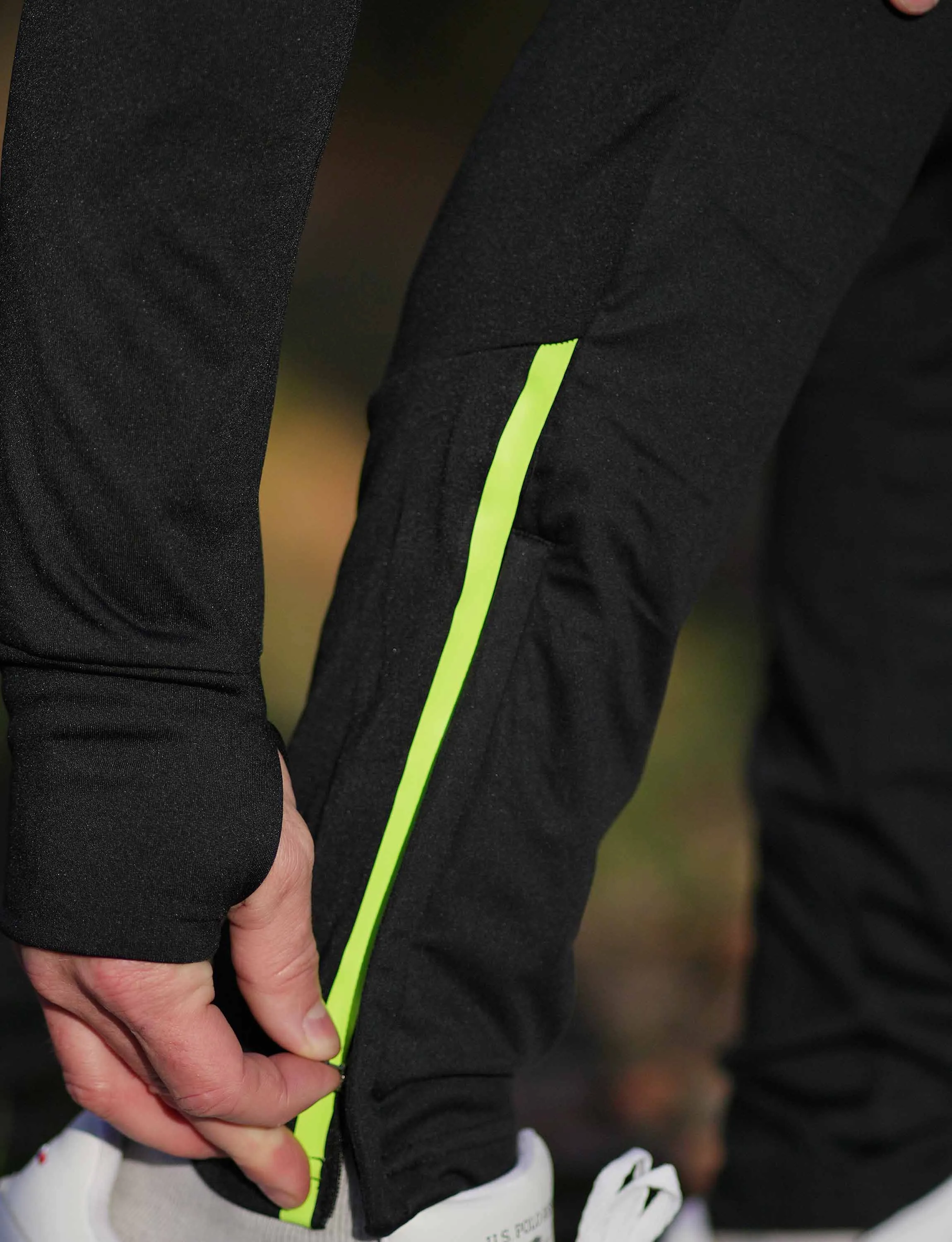 Herren Thermo Winter Laufhose Lang Pro Team Schwarz-Neon Setprodukt