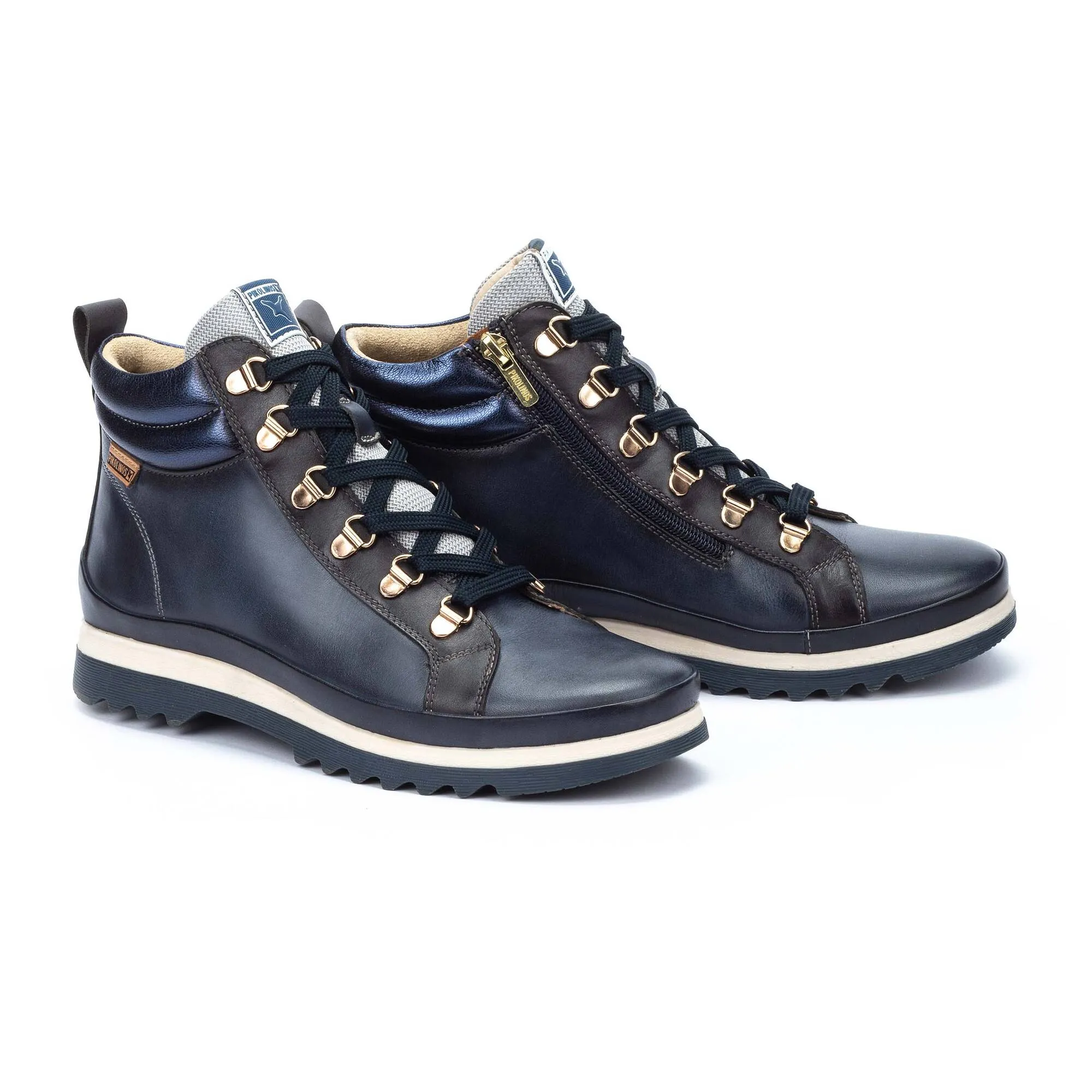 Pikolinos Vigo W3W-8564C5 Ladies Blue Leather Arch Support Zip & Lace Ankle Boots