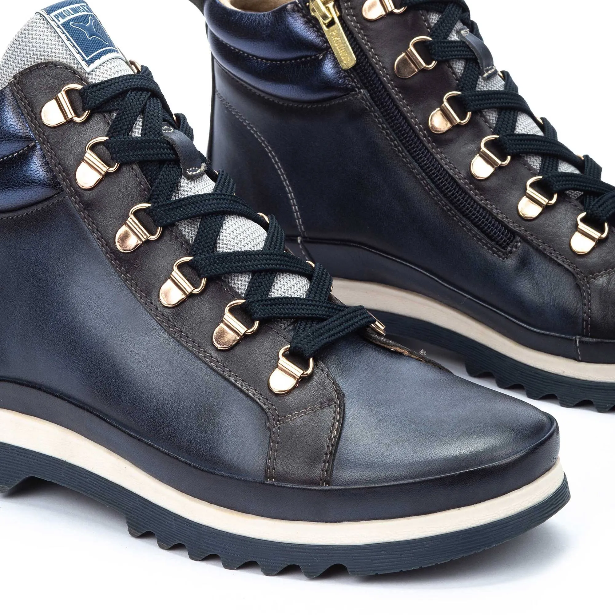 Pikolinos Vigo W3W-8564C5 Ladies Blue Leather Arch Support Zip & Lace Ankle Boots