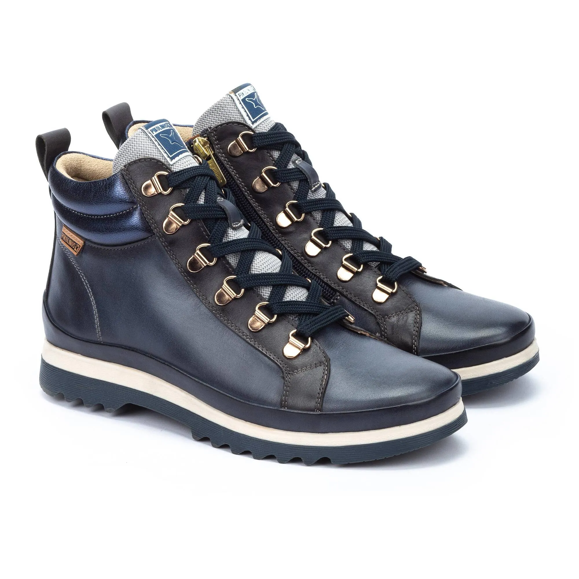 Pikolinos Vigo W3W-8564C5 Ladies Blue Leather Arch Support Zip & Lace Ankle Boots