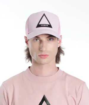 TRIANGE LOGO MESH TRUCKER CAP IN DUSTY PINK