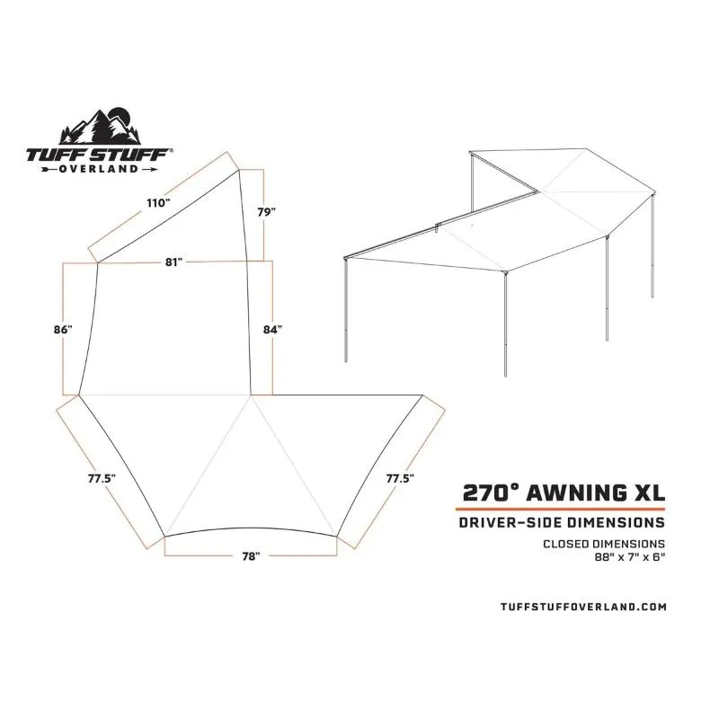 Tuff Stuff Overland 270 Degree Awning, XL, Driver Side, C-Channel Aluminum, Olive