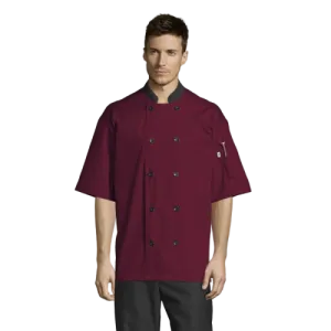 Uncommon Threads Havana Chef Coat W/Mesh Back Medium Burgundy Unisex 65/35 Poly/Cotton Poplin